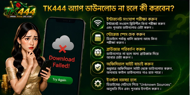TK444 অ্যাপ ডাউনলোড না হলে কী করবেন?