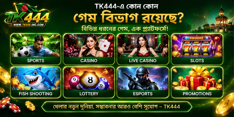 TK444-এ কোন কোন গেম বিভাগ রয়েছে?