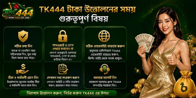 TK444 টাকা উত্তোলনের সময় গুরুত্বপূর্ণ বিষয়